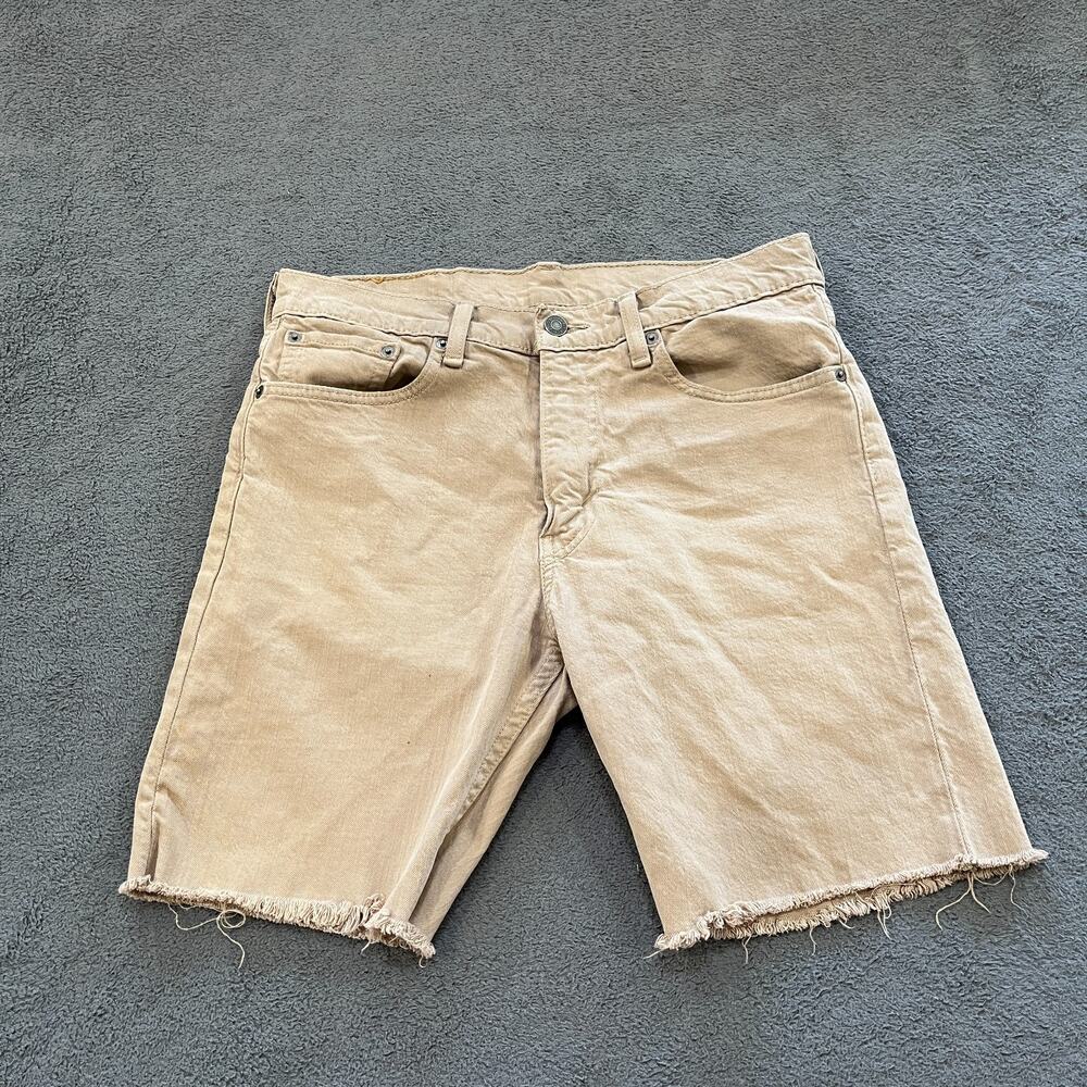Levi's 513 Beige Khaki Cut Off Denim Raw Hem Stretch Shorts Men's Size 31